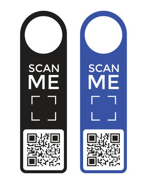 QR Code Door Hanger Tags with Scan Me Barcode Vector Set
