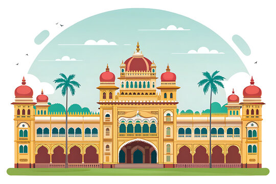 Mysore Palace, Karnataka, elegant vector art, colorful heritage architecture