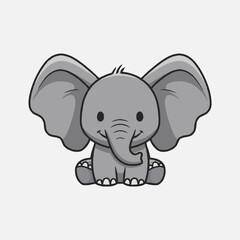 Obraz premium Cropped vector illustration of a cheerful kawaii baby elephant charact