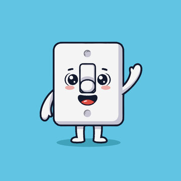 Cropped vector illustration of a happy kawaii white light switch chara