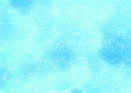 水色のキラキラした水面の背景素材　海やプールの水面をイメージした水彩イラスト