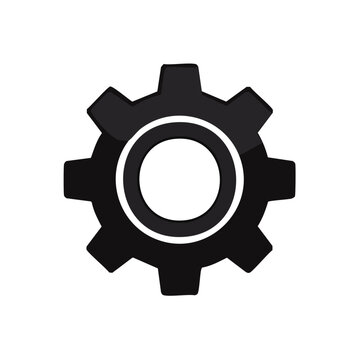 Minimalistisches schwarzes Zahnrad-Icon als Vektorgrafik isoliert f&uuml;r UI-Designer zur modernen Kennzeichnung von App-Einstellungen und Automatisierung auf transparentem Hintergrund, um technischen For