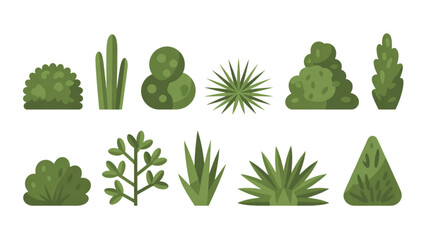 Set of pixel art green bushes and small plants for game design Vector © ANOWARUL