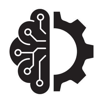Machine learning and AI brain technology gear glyph icon