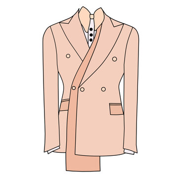 Portrait of a light pink Tuxedo with a light pink bow tie on a white background.