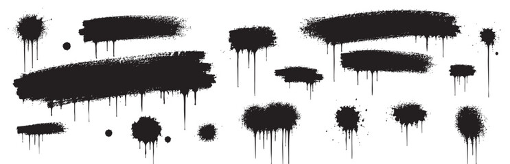 Collection of red spray paint circles with paint drips and splatters, isolated on white background. Street art style graffiti elements. © Zbrake Studio
