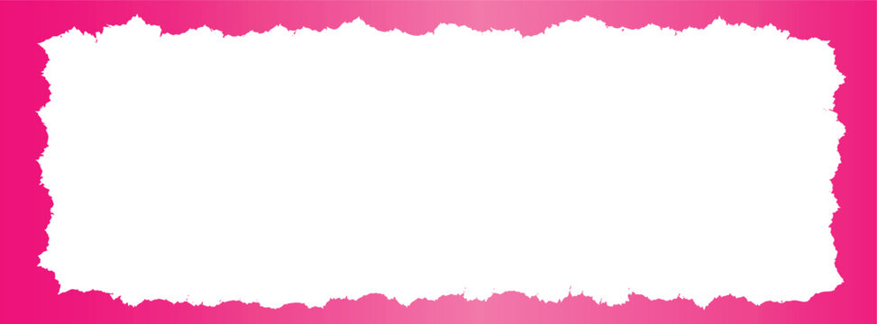 A rectangular frame with a torn paper effect and rough edges, featuring a vibrant pink gradient color, isolated on white background.