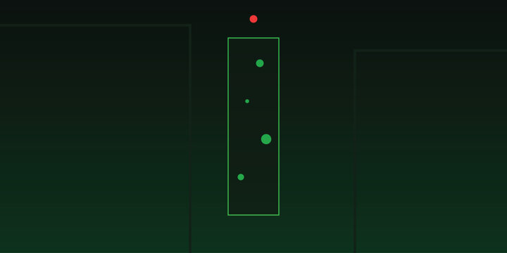 Scientific test tube graphic with green bubbles and red indicator light on top.