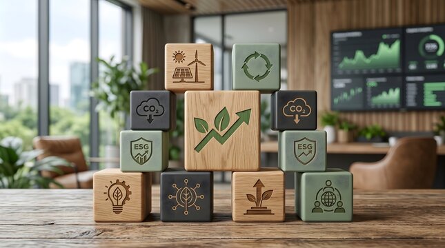 ESG and Sustainability Concept Blocks with Growth Chart