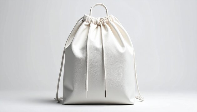 A minimalist drawstring backpack with lace‑up front design, smooth texture, and modern aesthetic, symbolizing fashion, utility, and contemporary style.