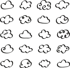 Obraz premium Collection of various hand-drawn cloud shapes.