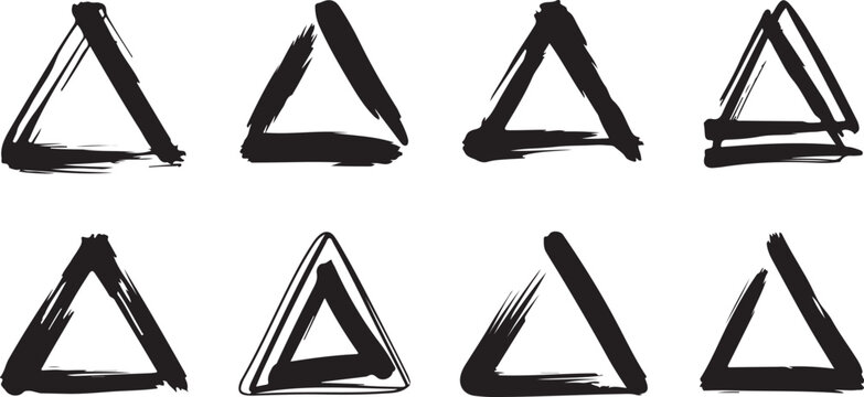 Collection of eight black abstract brush stroke triangles