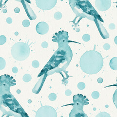 Obraz premium Colorful Hoopoe Bird Watercolor Seamless Pattern Dark