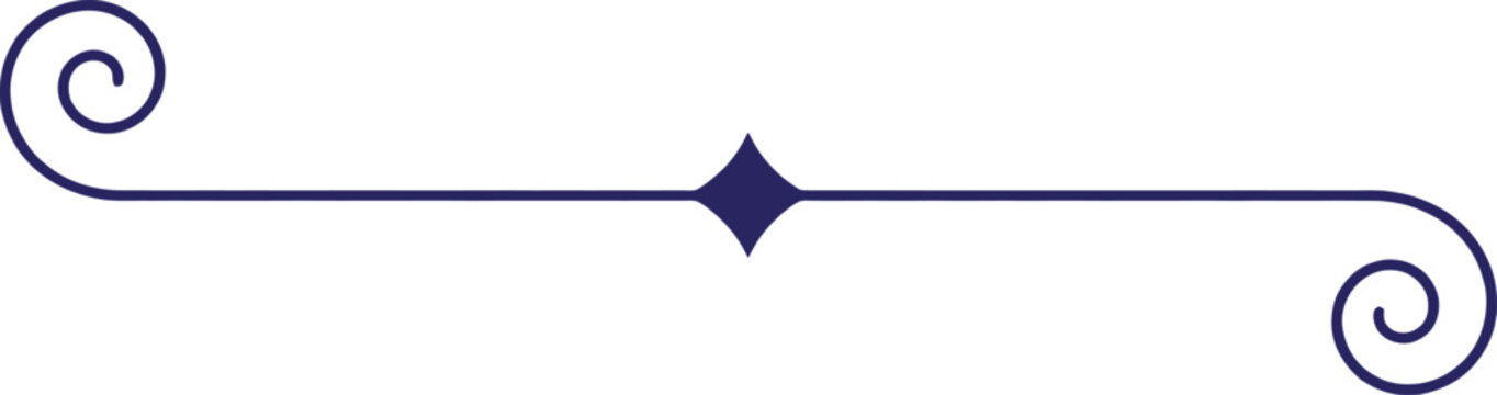 Indigo s-shaped scroll text accent.