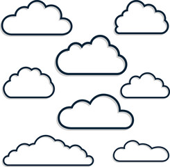 Fototapeta premium Collection of simple white cartoon clouds.