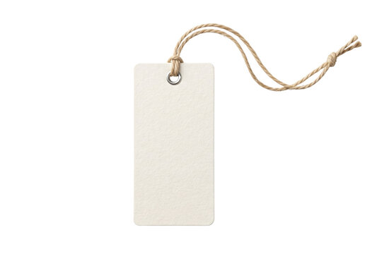 Blank white cardboard hang tag, isolated on transparent background