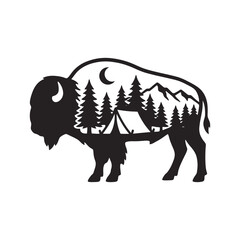 Bison mountain forest silhouette © Sojib