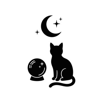 Black cat moon crystal ball silhouette