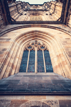 A detailed view of the impressive building of Saint Vitus Cathedral in Prague Castle, Prague, Czech republic