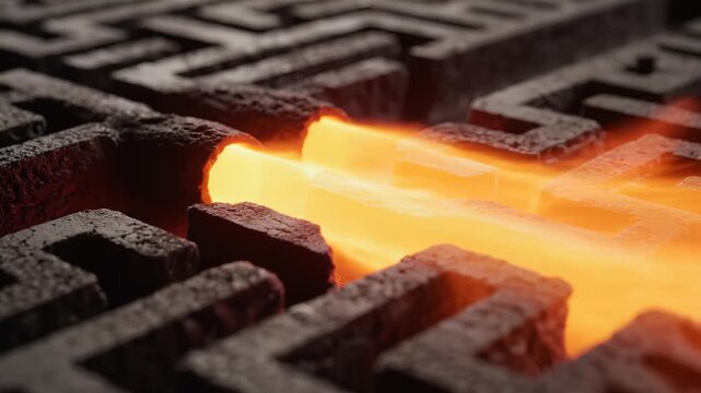 Lava flowing through a mazelike structure
