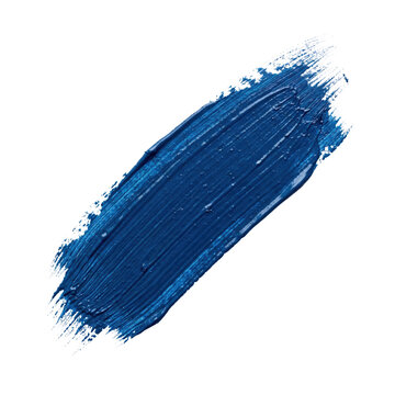 Thick dark blue acrylic paint brush stroke smear, isolated on transparent background