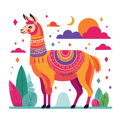 Fototapeta premium Colorful Llama Illustration with Andean Patterns