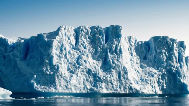 Iceberg calving process captured in three frames, showcasing the gradual breaking away of ice from the glacier into the calm water below