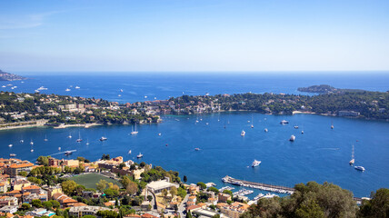 Obraz premium Saint-Jean-Cap-Ferrat peninsula view on French Riviera coastline, Provence-Alpes-Côte, France, Europe.