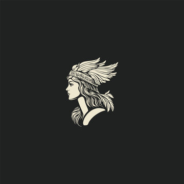 illustration of a woman wearing a magnificent feathered headdress