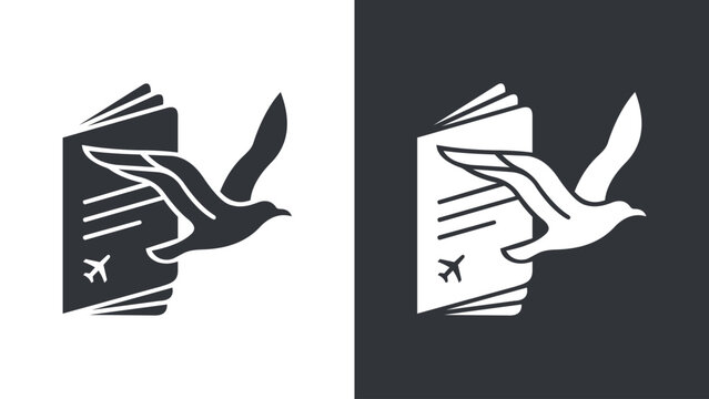 Travel logo, business logo, Travel Passport Logo Design, Flying Bird and Airplane Vector Icon for Tourism Agency, Flight Booking, and Study Abroad Brands