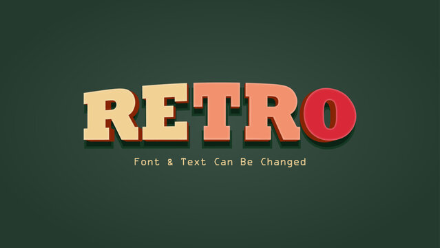 Editable 3D retro text effect template featuring a bold block font with a warm color gradient from cream to red. Set against a dark green vignette background with clean extruded shadows.