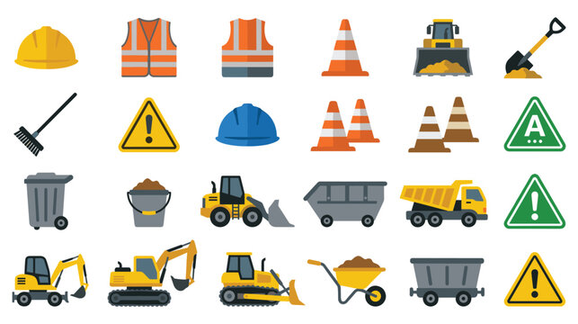 Construction site equipment and safety items collection.