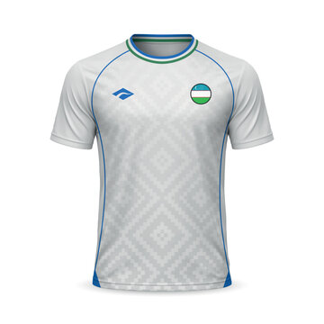 3d realistic home soccer jersey Uzbekistan national team, shirt template
