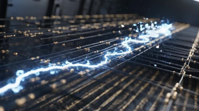 Welding sparks on metal wires