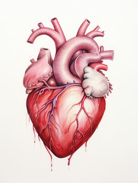 Anatomical illustration of a human heart isolated on a white background