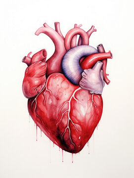 Anatomical illustration of a human heart isolated on a white background