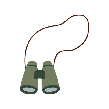 Green binoculars in flat cartoon style