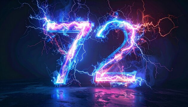 Electric blue and pink lightning bolt number 72.