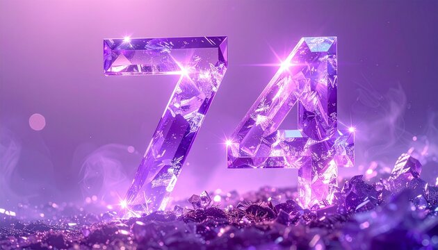 Purple seventy four number crystal decoration.
