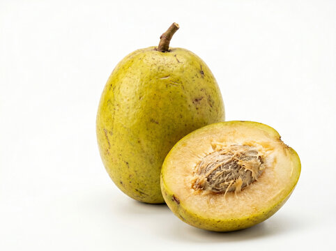 Fresh Ambarella Fruit Whole and Halved Isolated on White Background