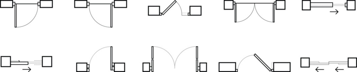 Architectural Door Symbol Vector Set for Floor Plan and Blueprint. Modern Interior Design Door Icon Set for Room Planner Software. © Accountanz