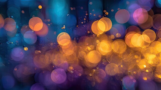 Soft, glowing orbs of light in blue, purple, and orange