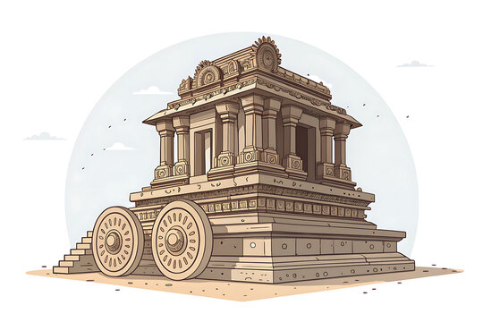 Stone Chariot Hampi, geometric vector illustration