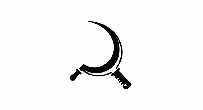 A black sickle and hammer icon on a white background