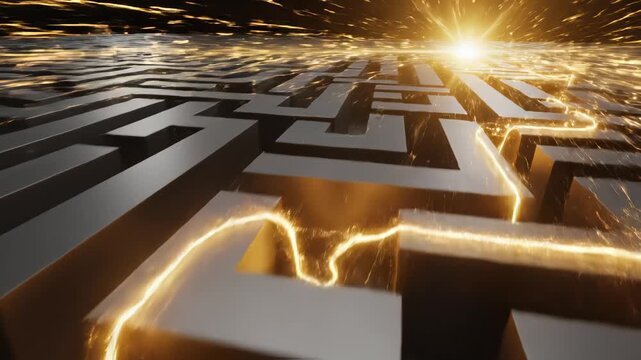 Abstract maze with glowing path