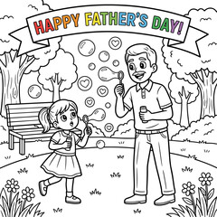 Obraz premium Father and daughter blowing bubbles in the park for Father's Day