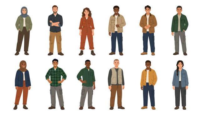 Flat Vector Illustration of Diverse Workers and Tradespeople Characters in Workwear