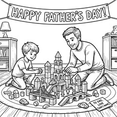 Obraz premium Father and son playing with blocks celebrating Fathers Day