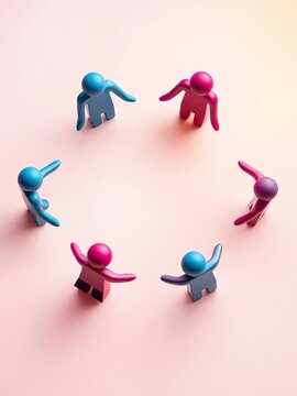 Interconnected figures forming a unity circle on soft, pastel background, Pastel, Circle