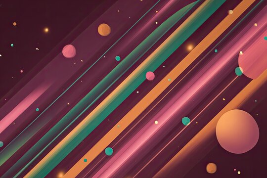 Diagonal stripes and circles in vibrant colors, cosmic theme
